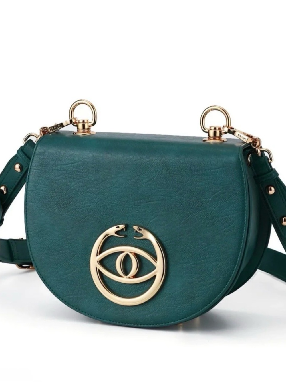 LAILEB Green Half Moon Crossbody Bag Gold Hardware Magnetic Closure Box Dust - Picture 2 of 10